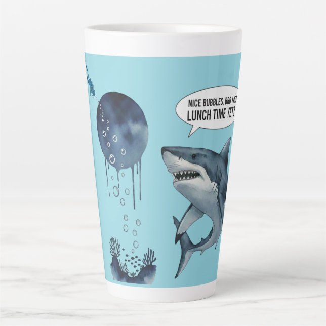 Funny shark diver lunch time :nice bubbles bro latte mug (Front)