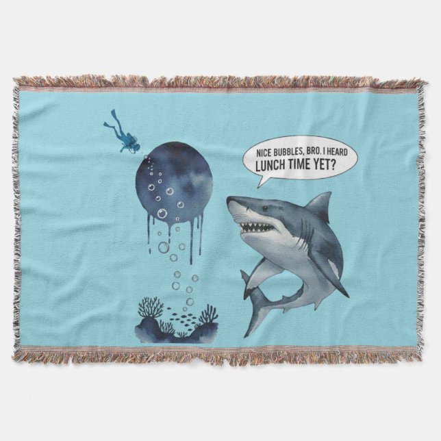 Funny shark diver lunch time :nice bubbles bro throw blanket (Front)