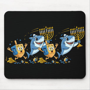 Funny Shark Dreidel Menorah Hanukkah Kids Womens M Mouse Mat