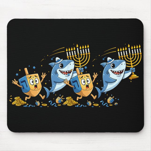 Funny Shark Dreidel Menorah Hanukkah Kids Womens M Mouse Mat (Front)