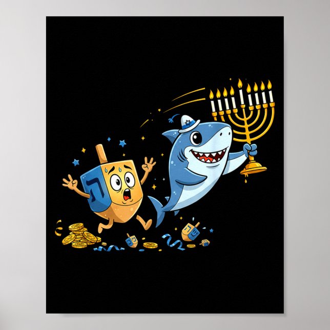 Funny Shark Dreidel Menorah Hanukkah Kids Womens M Poster (Front)