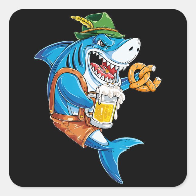 Funny Shark Drink Beer - Crazy Shark Gifts Square Sticker (Front)