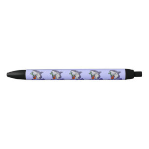 Funny Shark Drinking Bloody Mary Cartoon Black Ink Pen