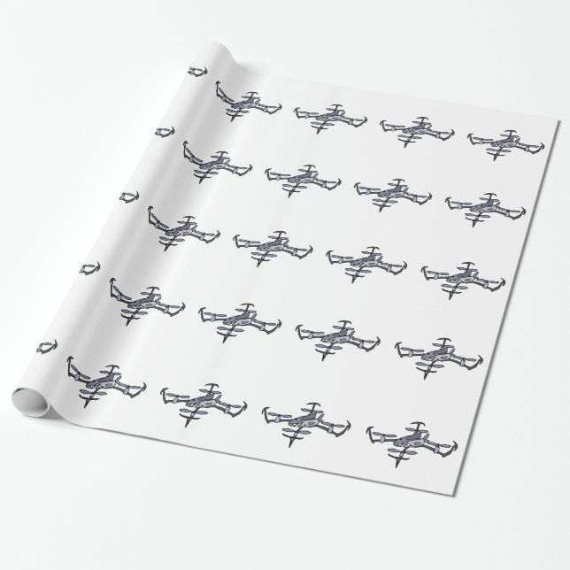 Funny Shark Drone Art Wrapping Paper (Unrolled)