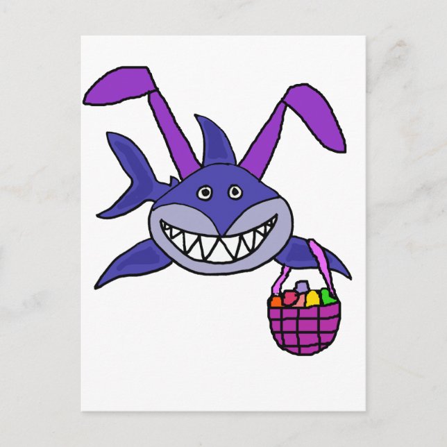 Funny Shark Easter Bunny Cartoon Holiday Postcard (Front)