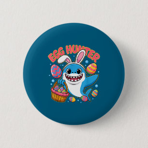 Funny shark easter bunny cute egg hunter 6 cm round badge
