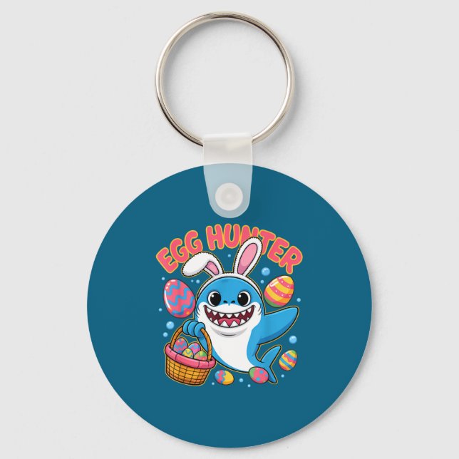 Funny shark easter bunny cute egg hunter  key ring (Front)