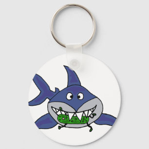Funny Shark Eating Pickle Man Cartoon Key Ring