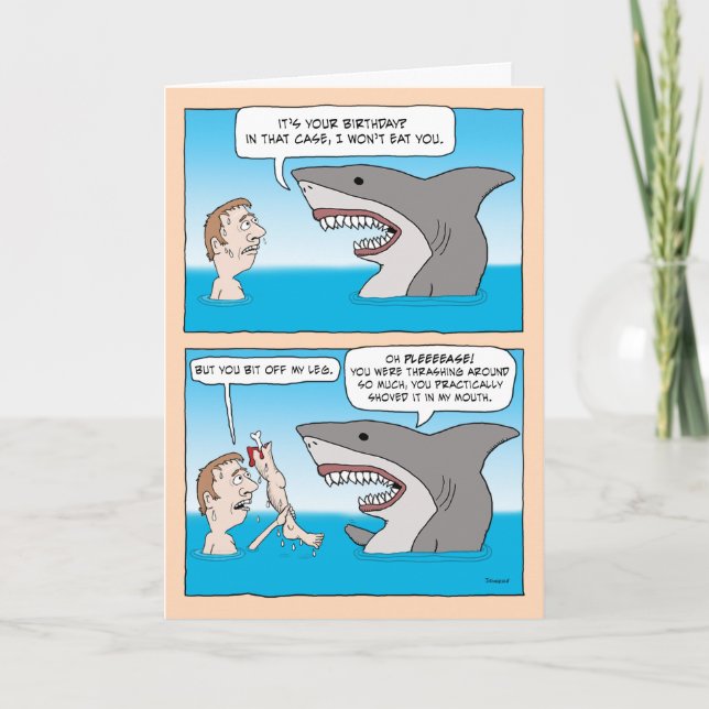 Funny Shark Encounter Birthday Card (Front)