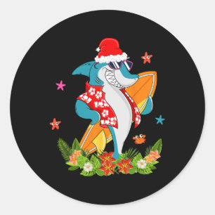 Funny Shark Hawaiian Summer Surfing Shark Christma Classic Round Sticker