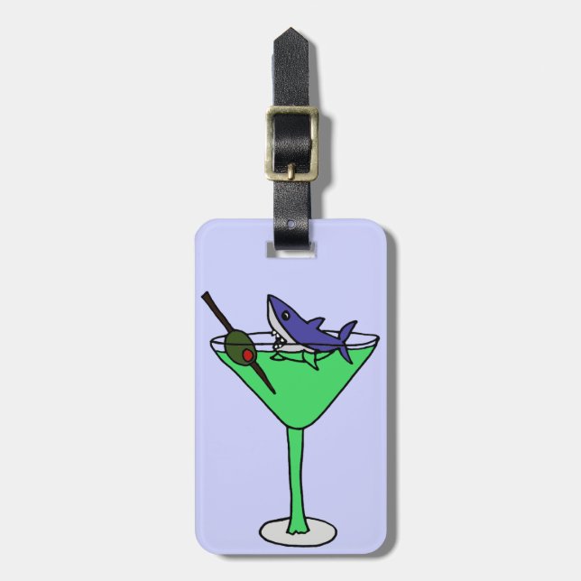 Funny Shark in Green Martini Glass Luggage Tag (Front Vertical)