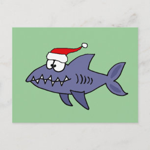 Funny Shark in Santa Hat Christmas Art Holiday Postcard