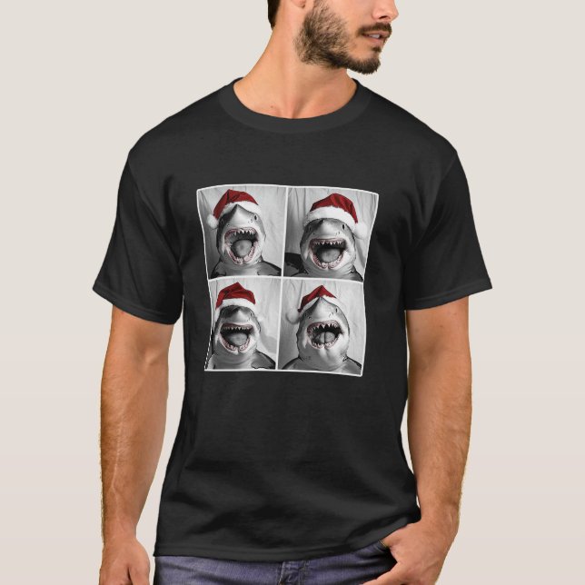 Funny Shark in Santa Hat Christmas Photobooth Xmas T-Shirt (Front)