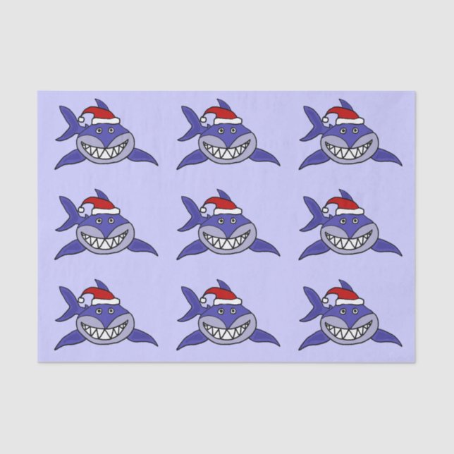Funny Shark in Santa Hat Christmas Tissue Paper (Front)