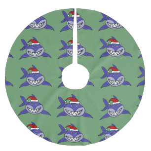 Funny Shark in Santa Hat Christmas Tree Skirt