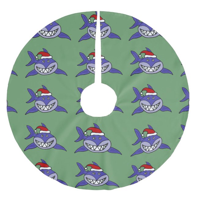 Funny Shark in Santa Hat Christmas Tree Skirt (Front)