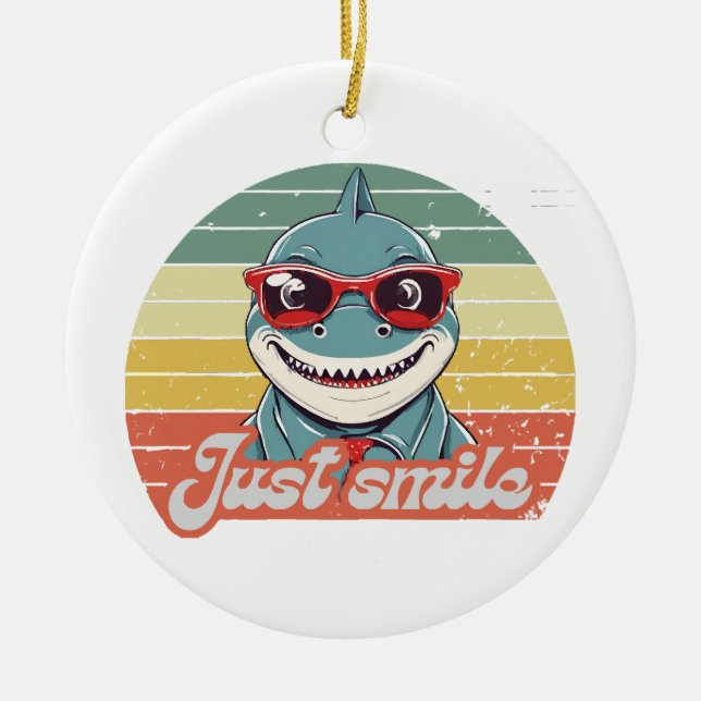 Funny shark invite you to smile ceramic tree decoration (Front)