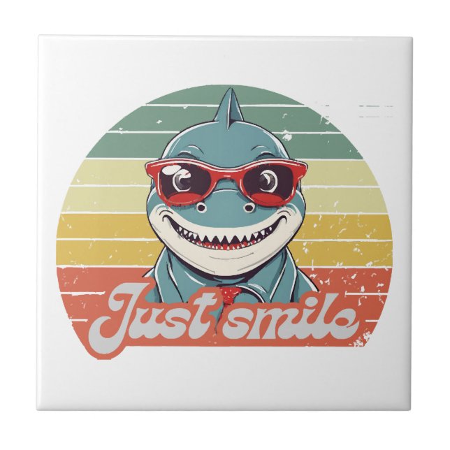 Funny shark invite you to smile tile (Front)