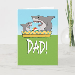 Funny Shark Kid and Dad in Pool Father's Day Card