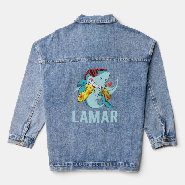 Funny Shark - Lamar Name  Denim Jacket (Back)
