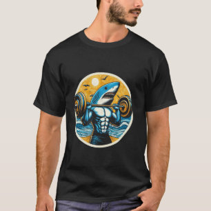 Funny Shark Lifting Weights Gym Workout Bodybuilde T-Shirt