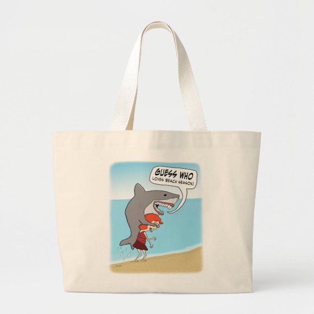 Funny Shark Loves Beach Season Large Tote Bag (Front)