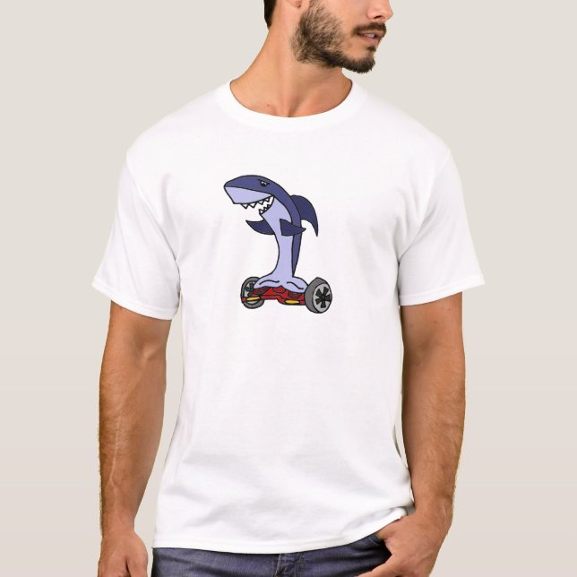 Funny Shark on Red Hoverboard T-Shirt (Front)