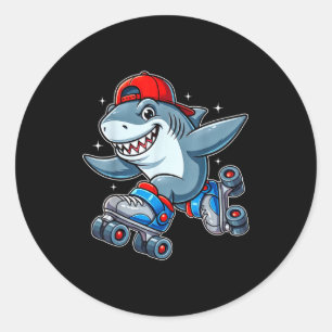 Funny Shark On Roller Skates Cute Cool Skater Anim Classic Round Sticker