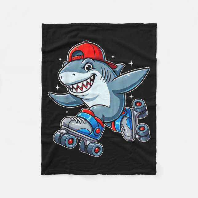 Funny Shark On Roller Skates Cute Cool Skater Anim Fleece Blanket (Front)