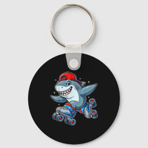 Funny Shark On Roller Skates Cute Cool Skater Anim Key Ring