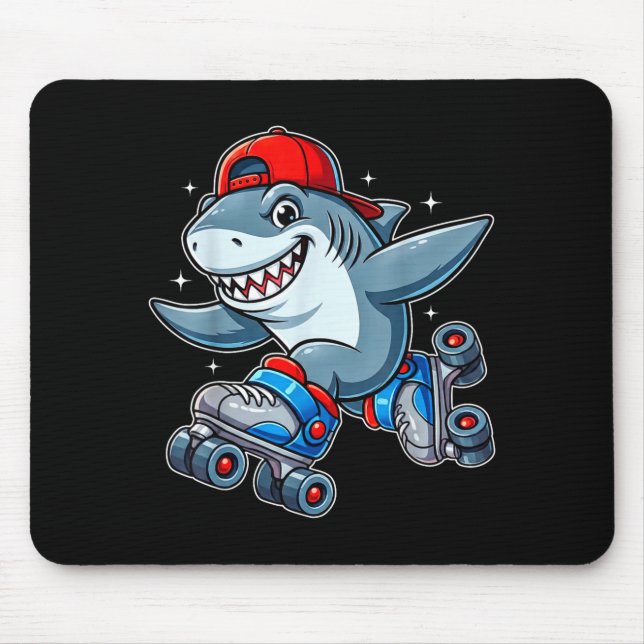 Funny Shark On Roller Skates Cute Cool Skater Anim Mouse Mat (Front)
