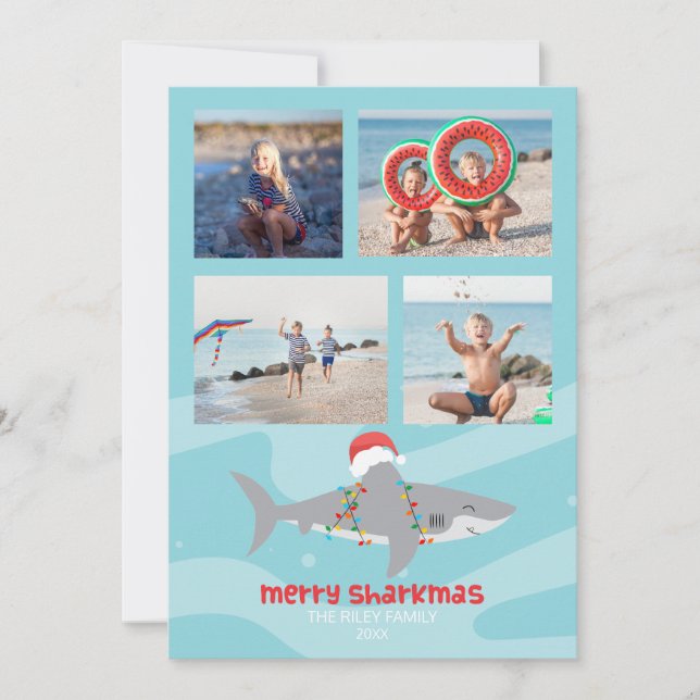 Funny Shark  Photo Christmas Flat Holiday Card (Front)