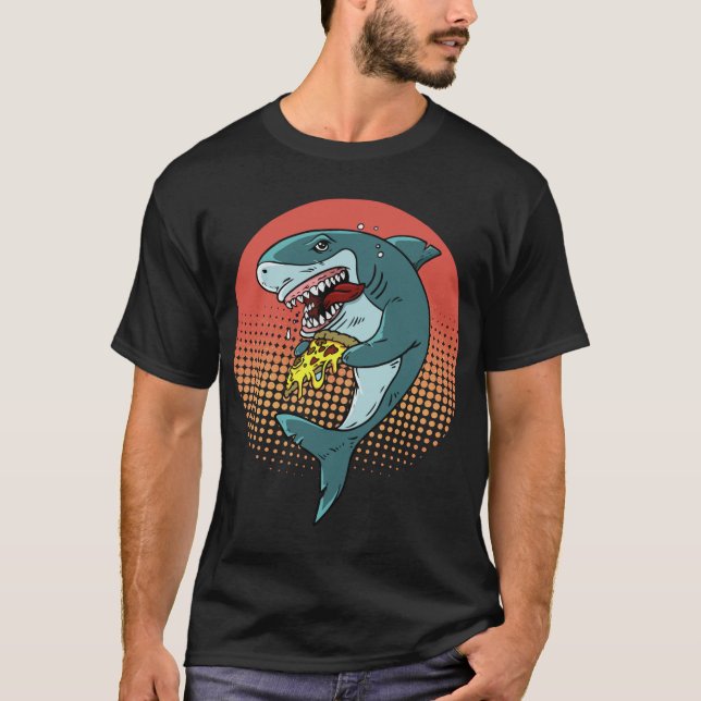 Funny Shark Pizza Shark Lovers Shark Eating Pizza T-Shirt (Front)