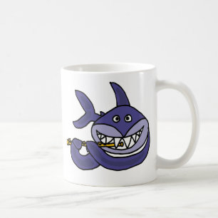 Funny Shark Playing Flute Cartoon Coffee Mug