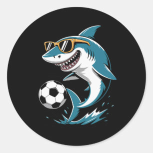 Funny Shark Playing Soccer Artwork Animal Sport Gr Classic Round Sticker