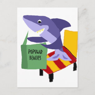 Funny Shark Reading Book about Popular Beaches Postcard