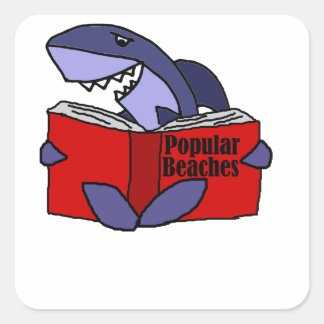 Funny Shark Reading Popular Beaches Book Square Sticker