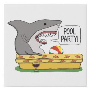 Funny Shark Ready for Pool Party Faux Canvas Print