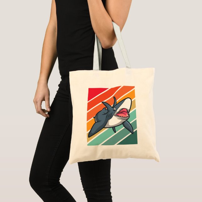 Funny Shark Retro Sunset Vacation Tote Bag (Front (Product))