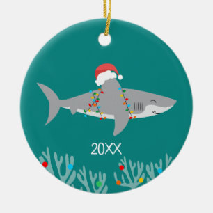 Funny Shark Round Christmas Ornament