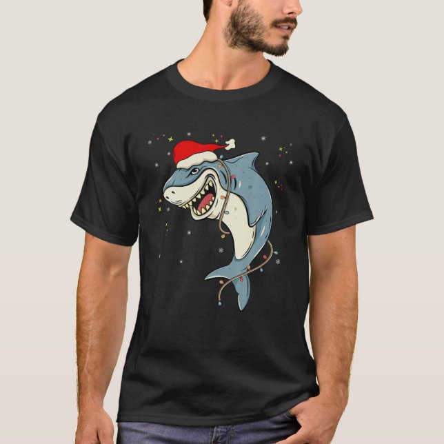 Funny Shark Santa Men Women Kids Pyjama T-Shirt (Front)