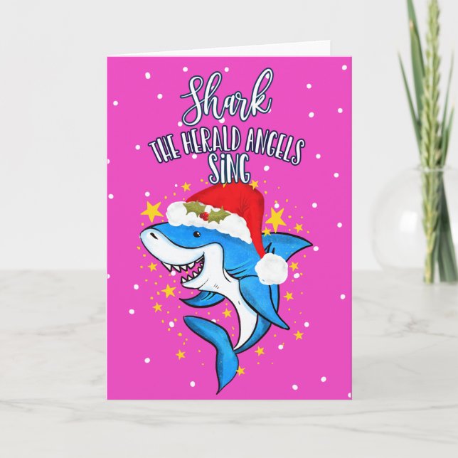 funny Shark the herald angel sing christmas card (Front)