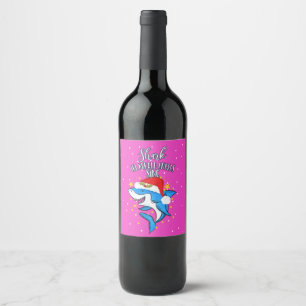 funny Shark the herald angel sing christmas card Wine Label