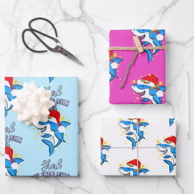 funny Shark the herald angel sing christmas card Wrapping Paper Sheet (Front)