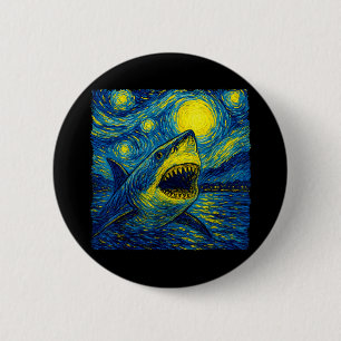 Funny Shark - Van Gogh Style - Starry Night 6 Cm Round Badge