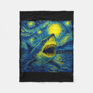 Funny Shark - Van Gogh Style - Starry Night Fleece Blanket