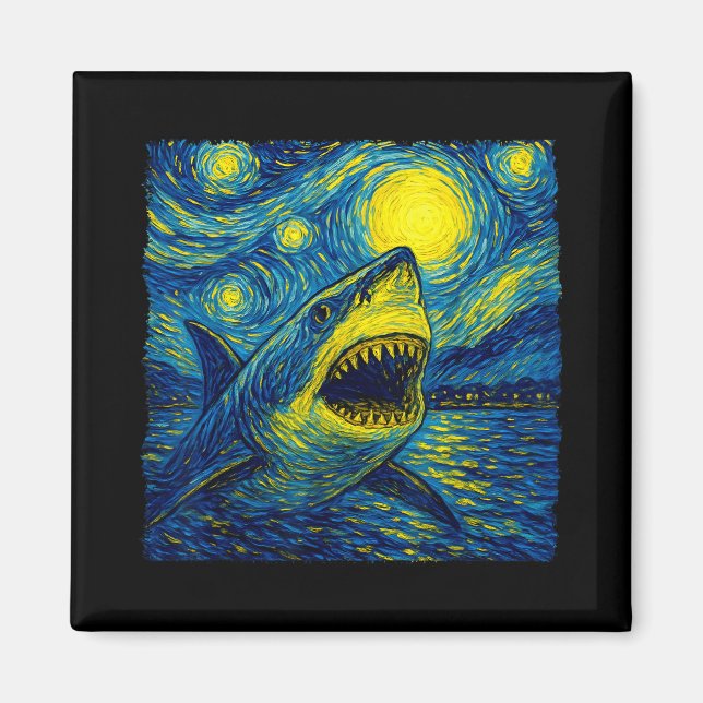 Funny Shark - Van Gogh Style - Starry Night  Magnet (Front)