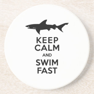 Funny Shark Warning - Keep Calm and Swim Fast Coaster