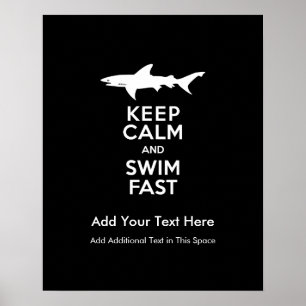 Funny Shark Warning - Keep Calm and Swim Fast Poster