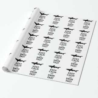 Funny Shark Warning - Keep Calm and Swim Fast Wrapping Paper